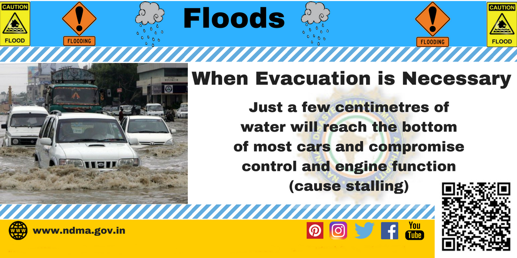 When evacuation is necessary - just a few centimeters of water will reach the bottom of most cars and compromise control and engine functioning 